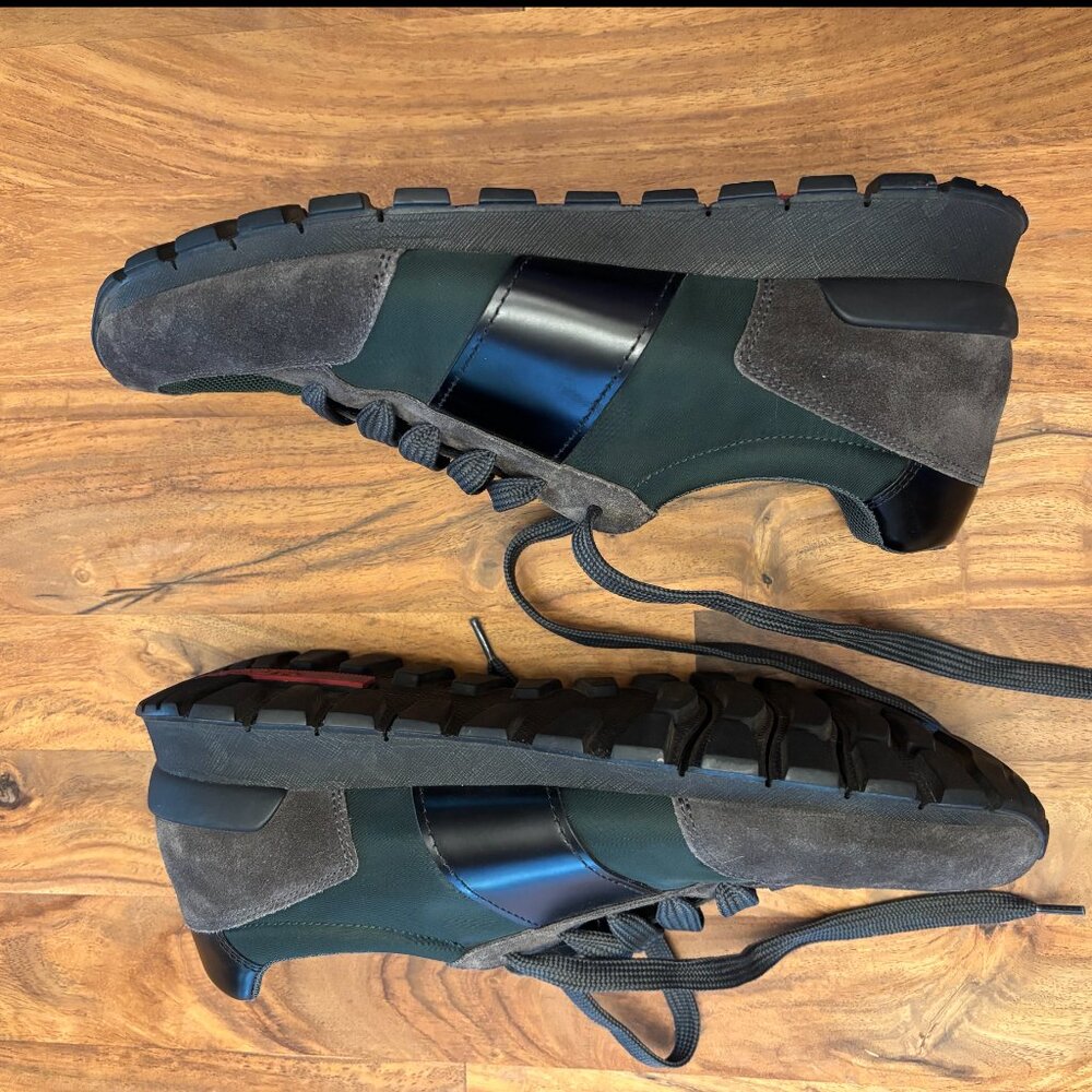 Prada Sport Green/Grey Nylon And Leather Low Top Sneakers - Picture 3 of 9